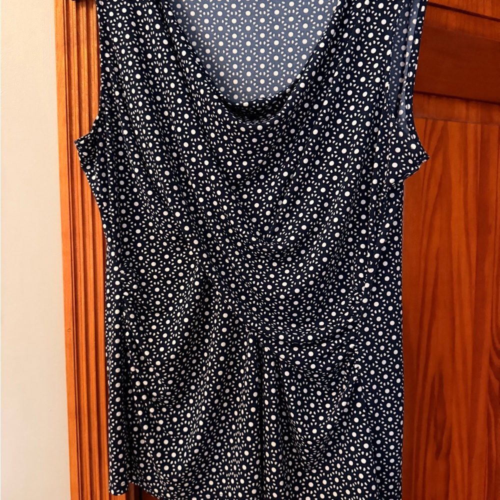 New York & Company Navy Polka Dot Sleeveless Cowl Top